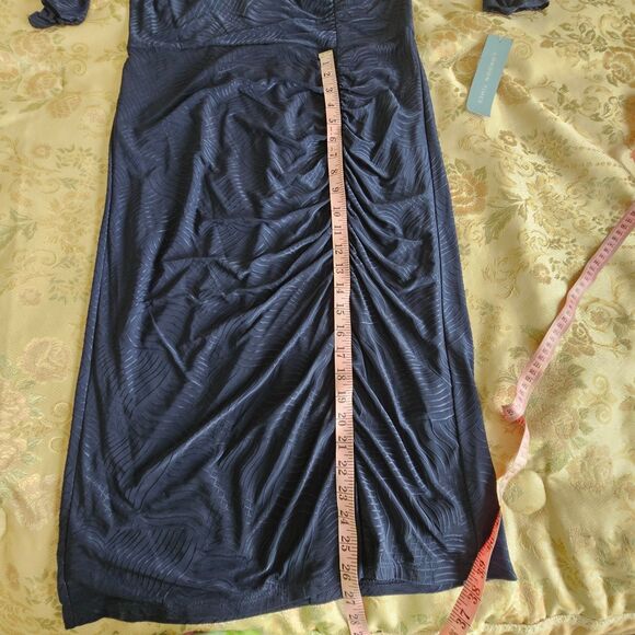 LONDON TIMES NWT Women’s Size 14 Navy Asymmetrical Ruched Dress - Picture 7 of 8